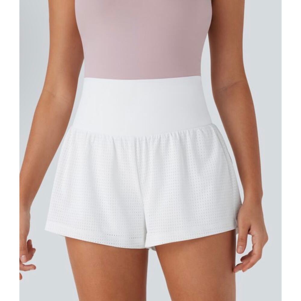 Halara White High Waisted Athletic Shorts L Tummy Control Perforated